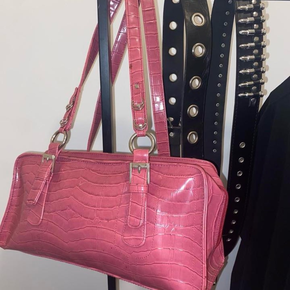 Pink crocodile skin purse